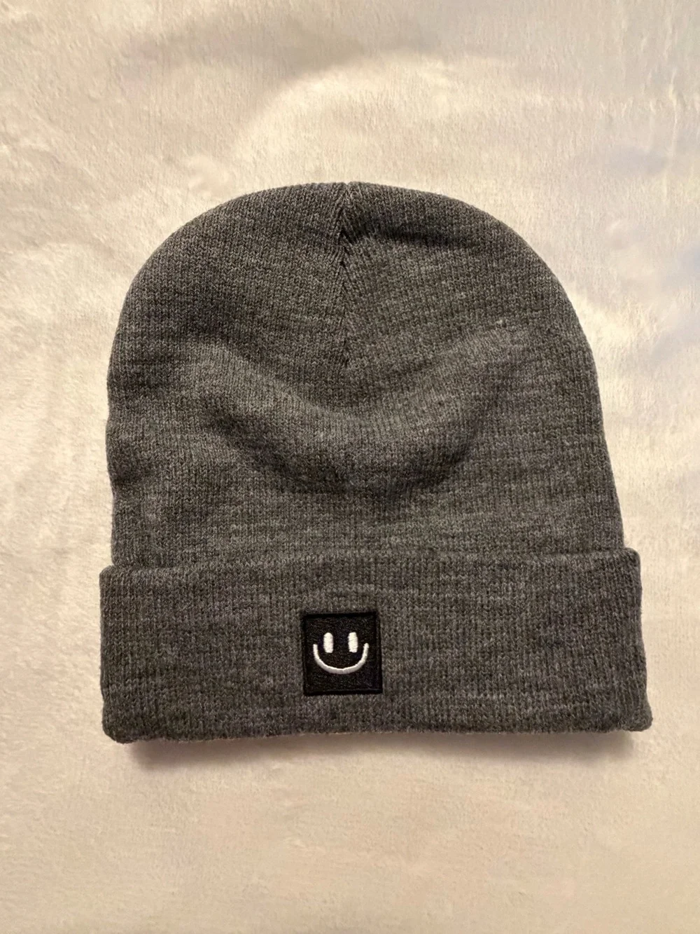 FHJAX 3 Pack Kids Knit Beanies with Smiley Patch Black, Gray and Camo